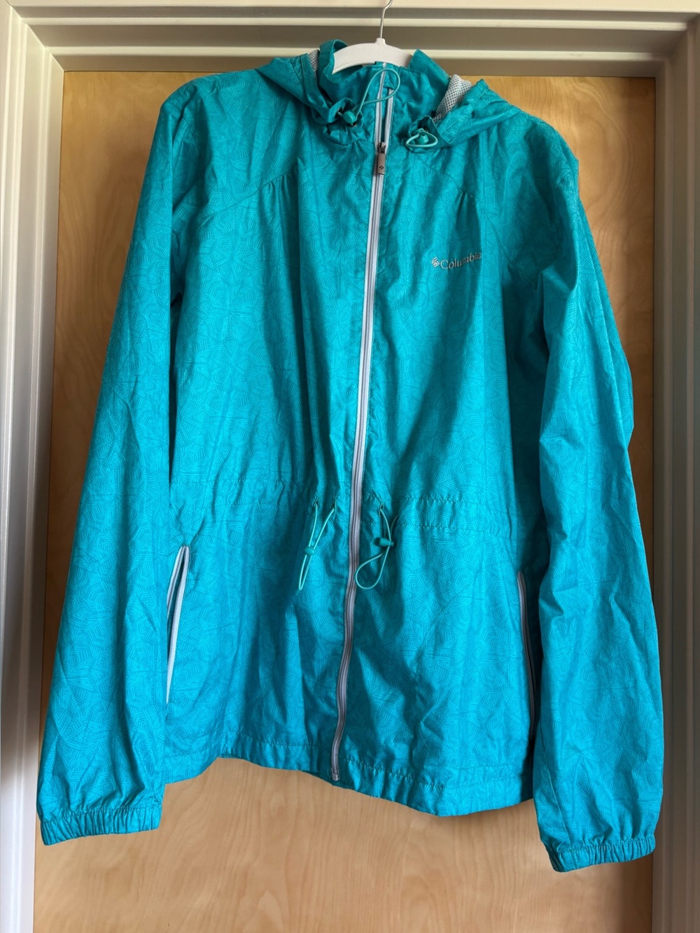 Columbia Flash Forward Windbreaker Womens XL Teal Geo Print Hooded Mesh